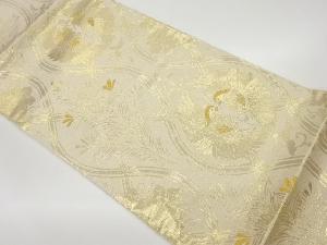 立涌に向かい鳥・草花模様織出し袋帯